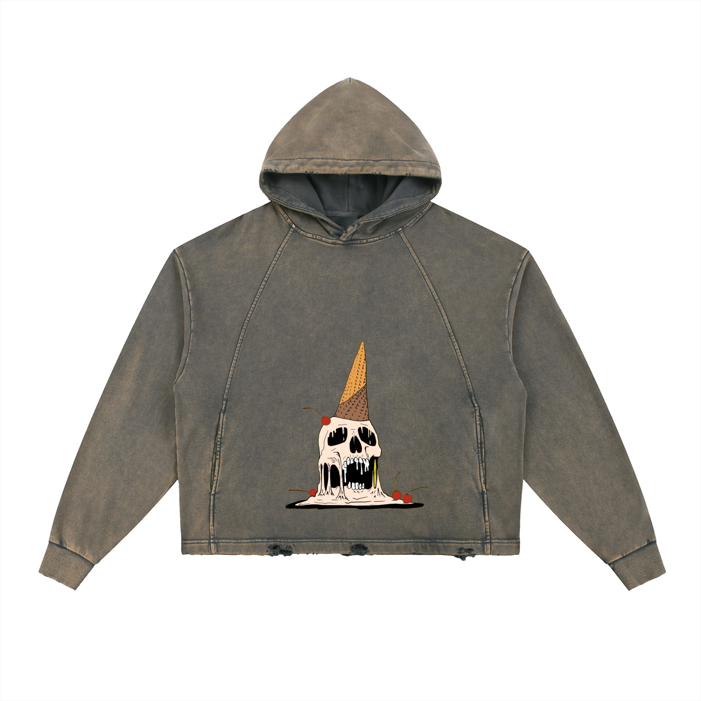 Vintage Washed Frayed-Hem Hoodie