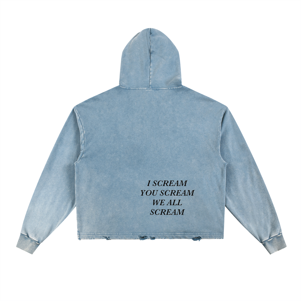Vintage Washed Frayed-Hem Hoodie
