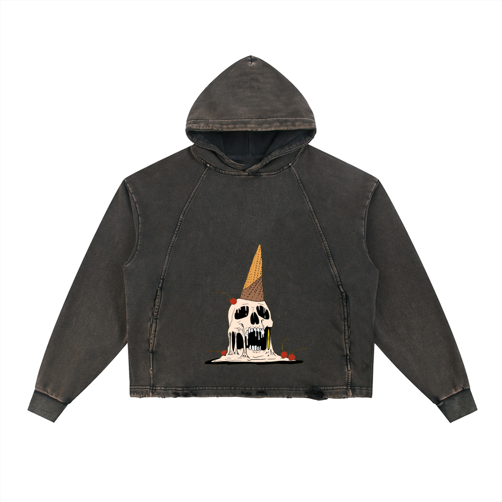 Vintage Washed Frayed-Hem Hoodie