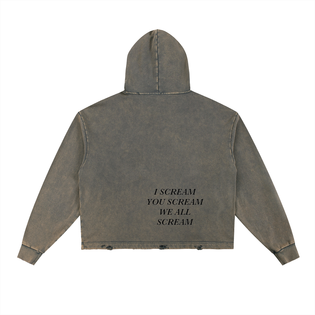 Vintage Washed Frayed-Hem Hoodie